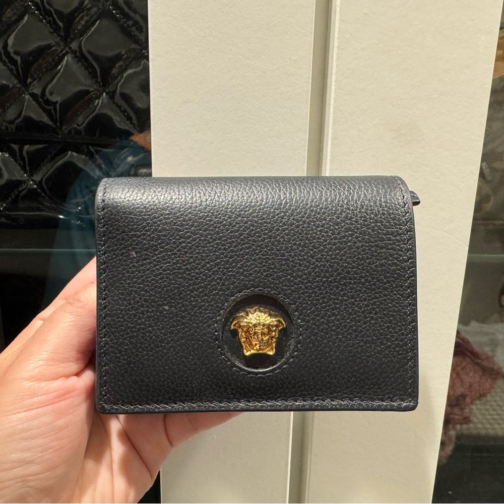 Versace Black Wallet with Gold Medusa Emblem